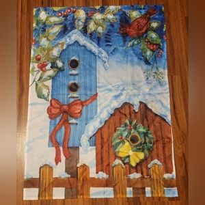 Winter Birdhouse House Flag